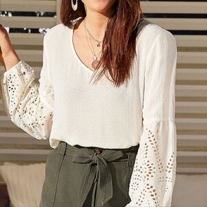 Maurices Cream Eyelet Sleeve Blouse